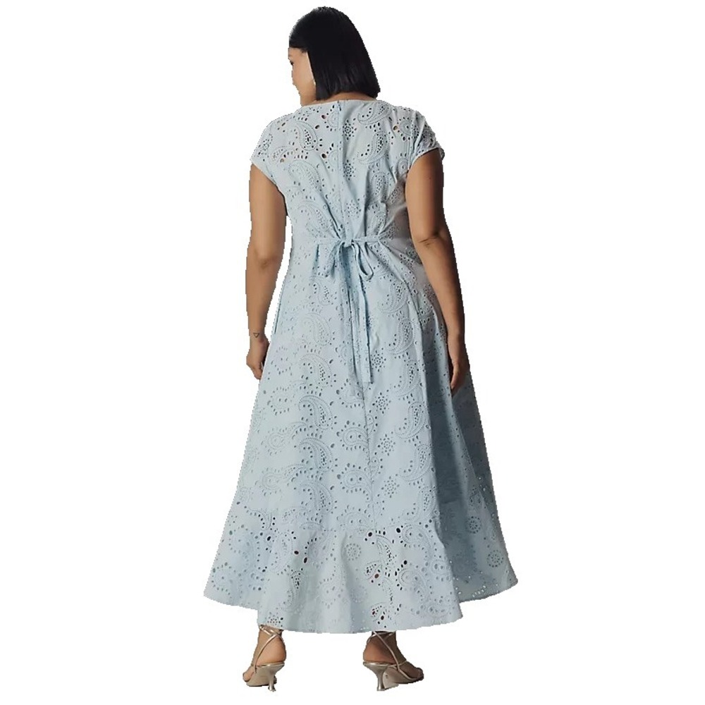 Anthropologie Universal Standard Eyelet High Low Midi Dress Women's 1X Baby Blue - Picture 4 of 16